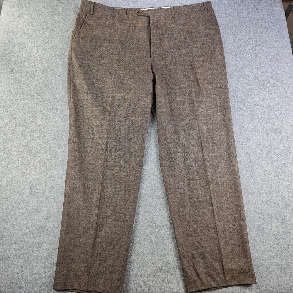 Canali Wool Dress Pants Mens 44x32 EU 60 Brown Flat Front Stretch Italy